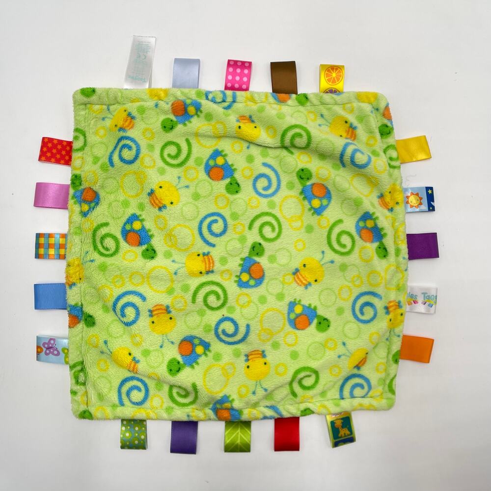 12" Taggies Green Yellow Swirles Turtles Bees Baby Lovey Security Plush Blanket